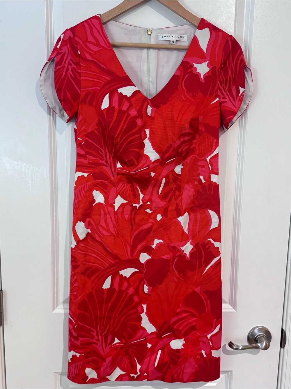 Trina Turk Dress Red White Floral Cotton Blend Cocktail Shower Dress Sz 0 EUC